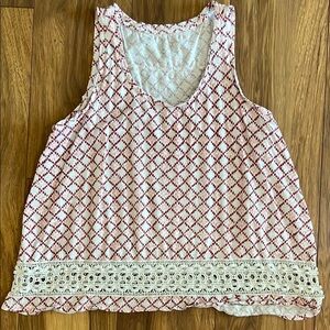 LOFT Pink and White Boxy Tank Top with Embellished Lace